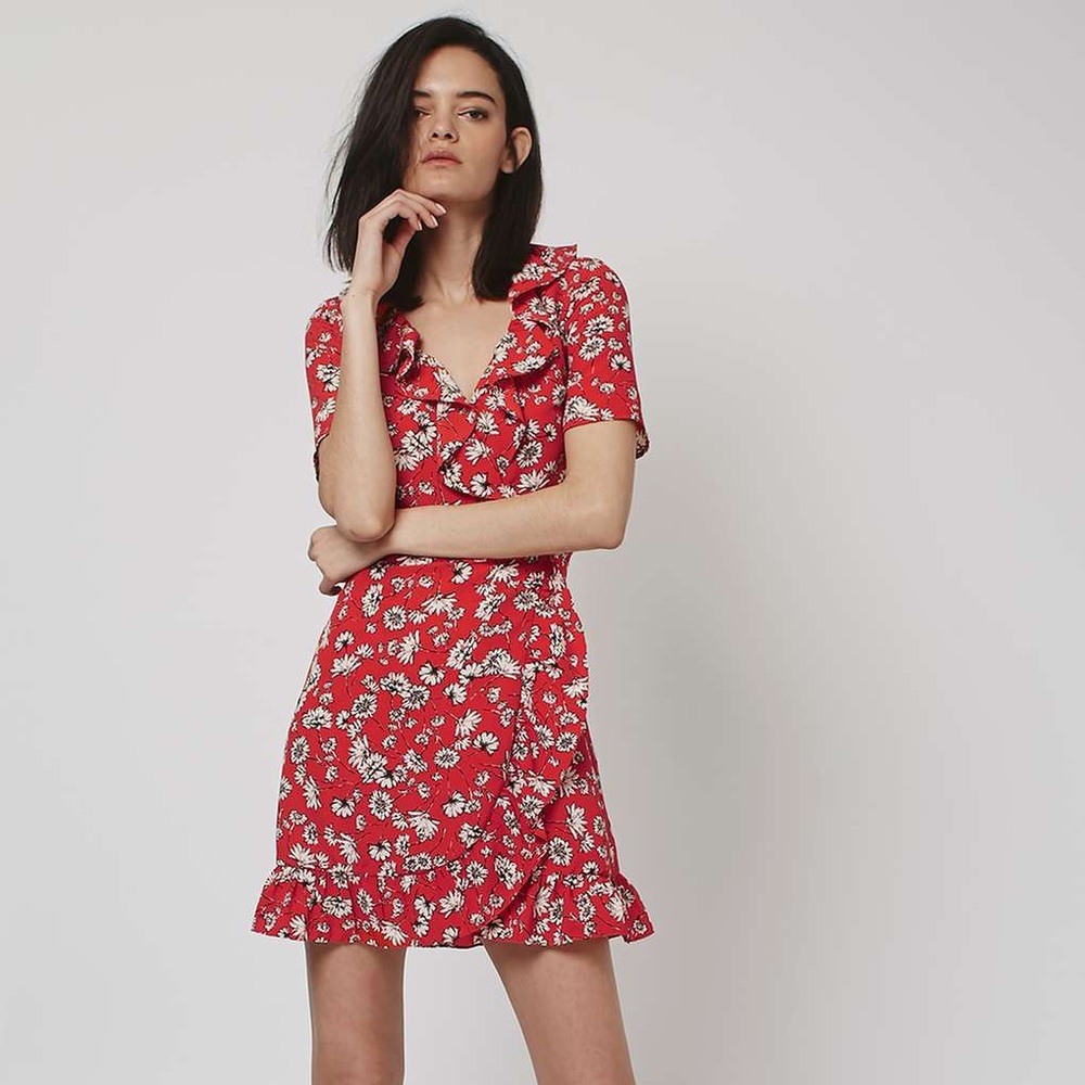 Topshop Red Floral Wrap Dress